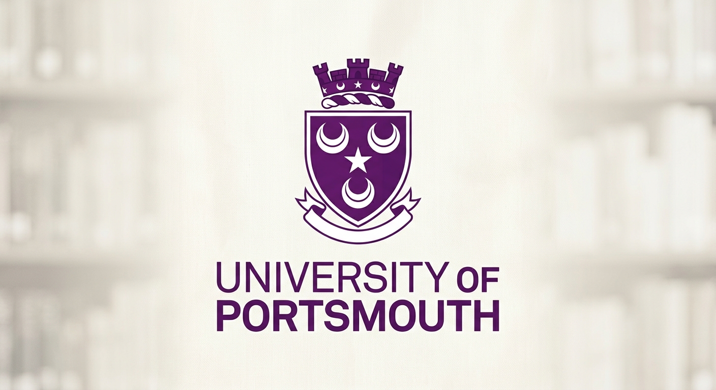 University of Portsmouth official logo, featuring the university crest with a crescent and star motif in purple and white