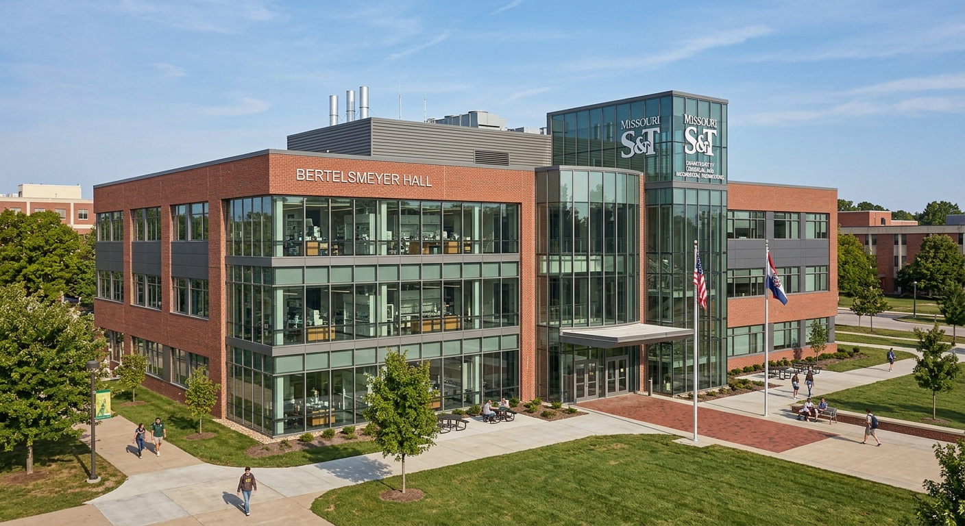 Bertelsmeyer Hall Missouri S&T, modern brick and glass engineering building, state-of-the-art chemical engineering laboratories, daytime exterior view