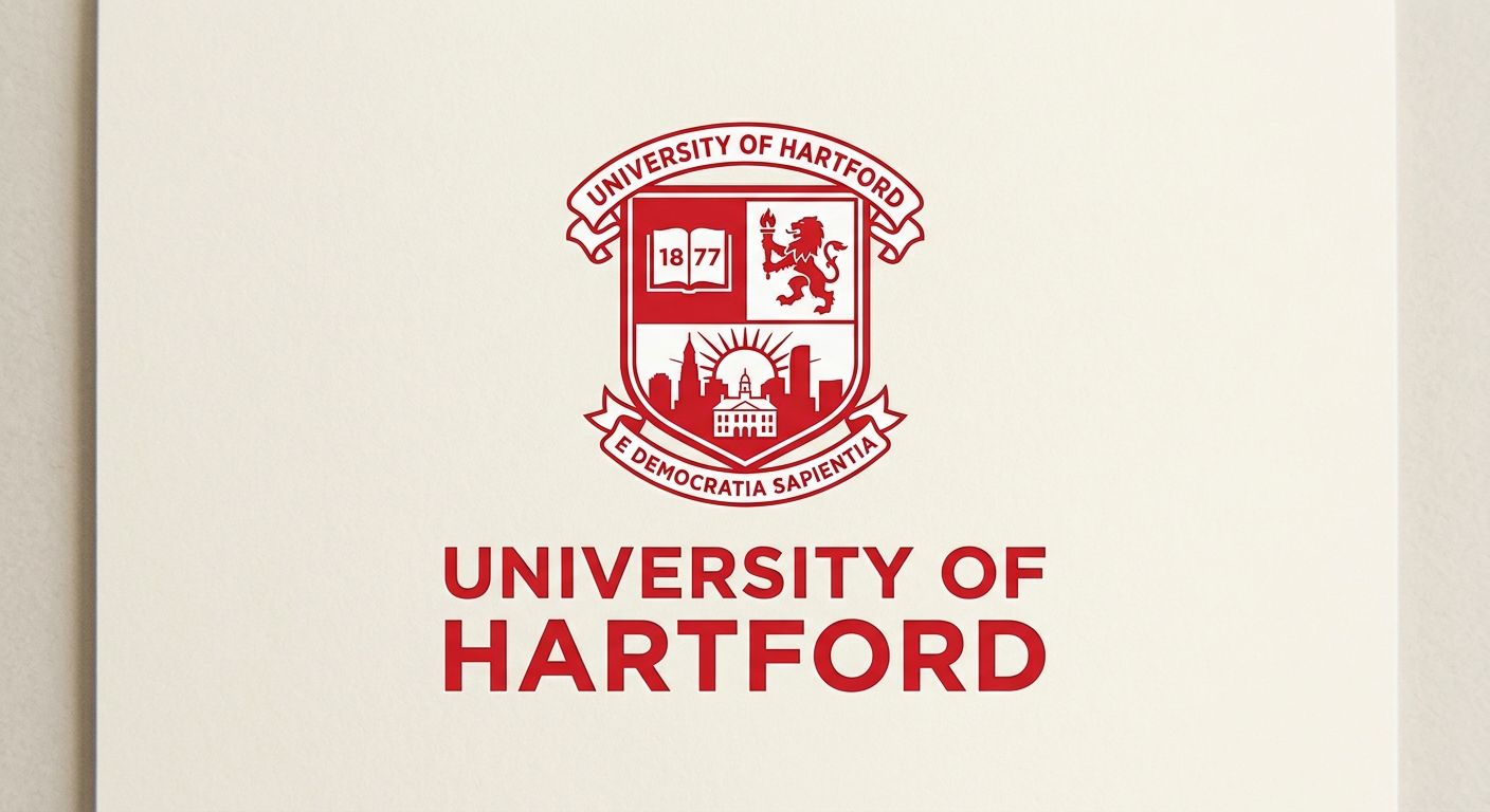 University of Hartford official logo featuring the university crest with scarlet and white colors and the text University of Hartford