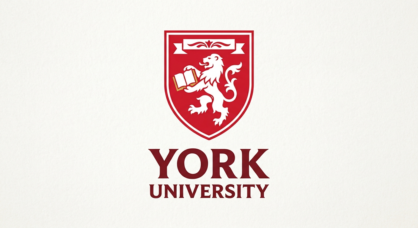 York University official logo featuring a red and white shield with a lion emblem and the text York University