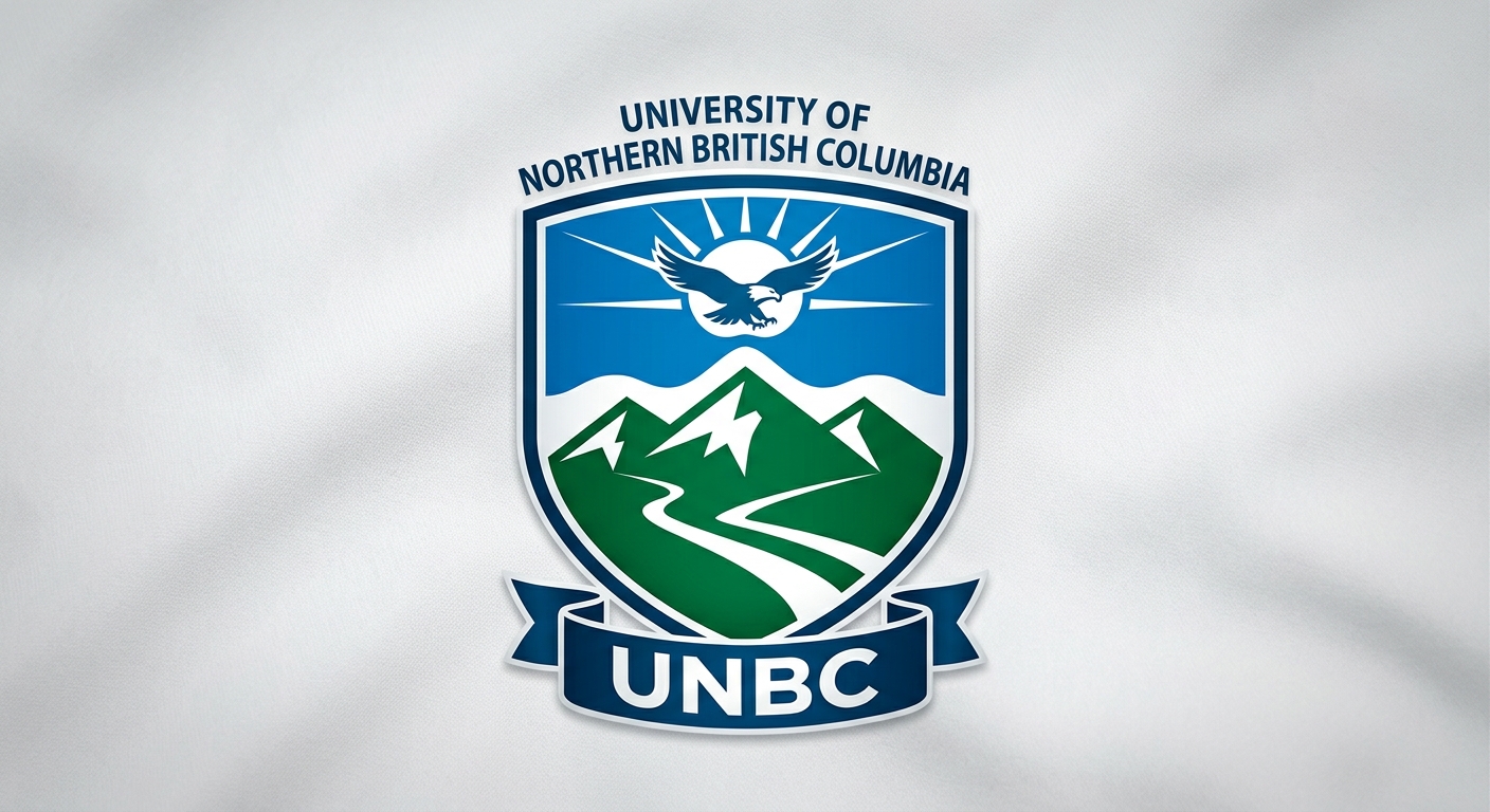 University of Northern British Columbia UNBC official logo, blue and green shield emblem with stylized northern landscape motif