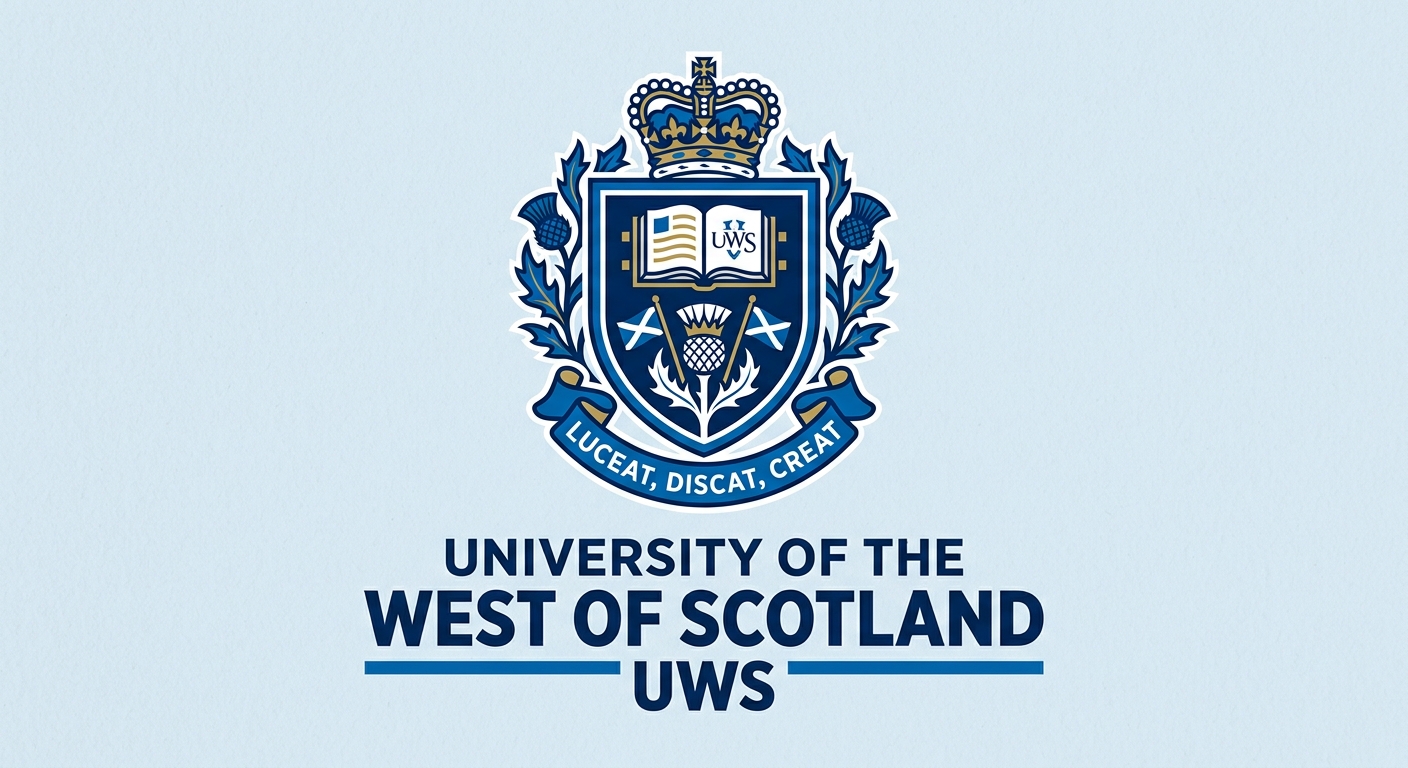 University of the West of Scotland UWS official logo, blue and white crest with institutional name text