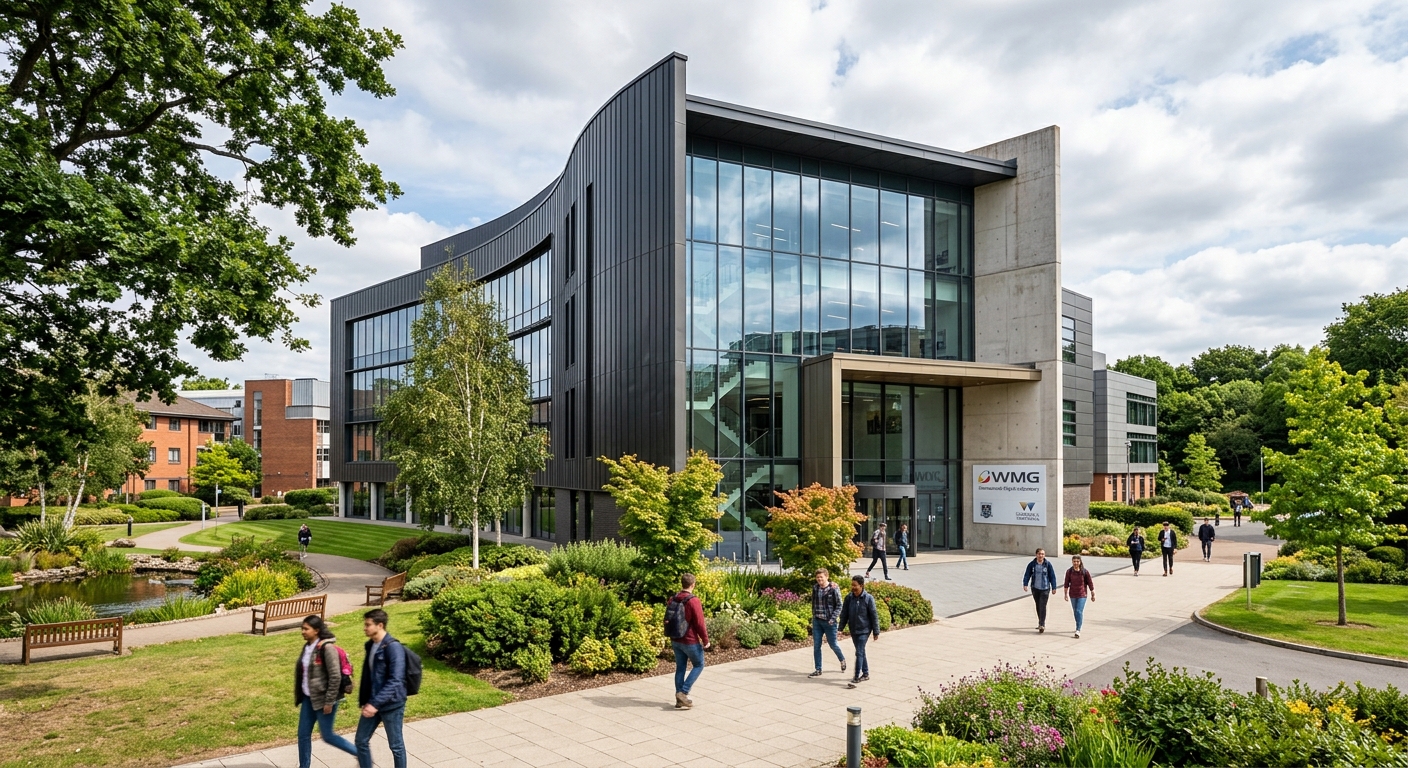 WMG International Digital Laboratory building, University of Warwick campus, contemporary academic building with glass facade and landscaped surroundings