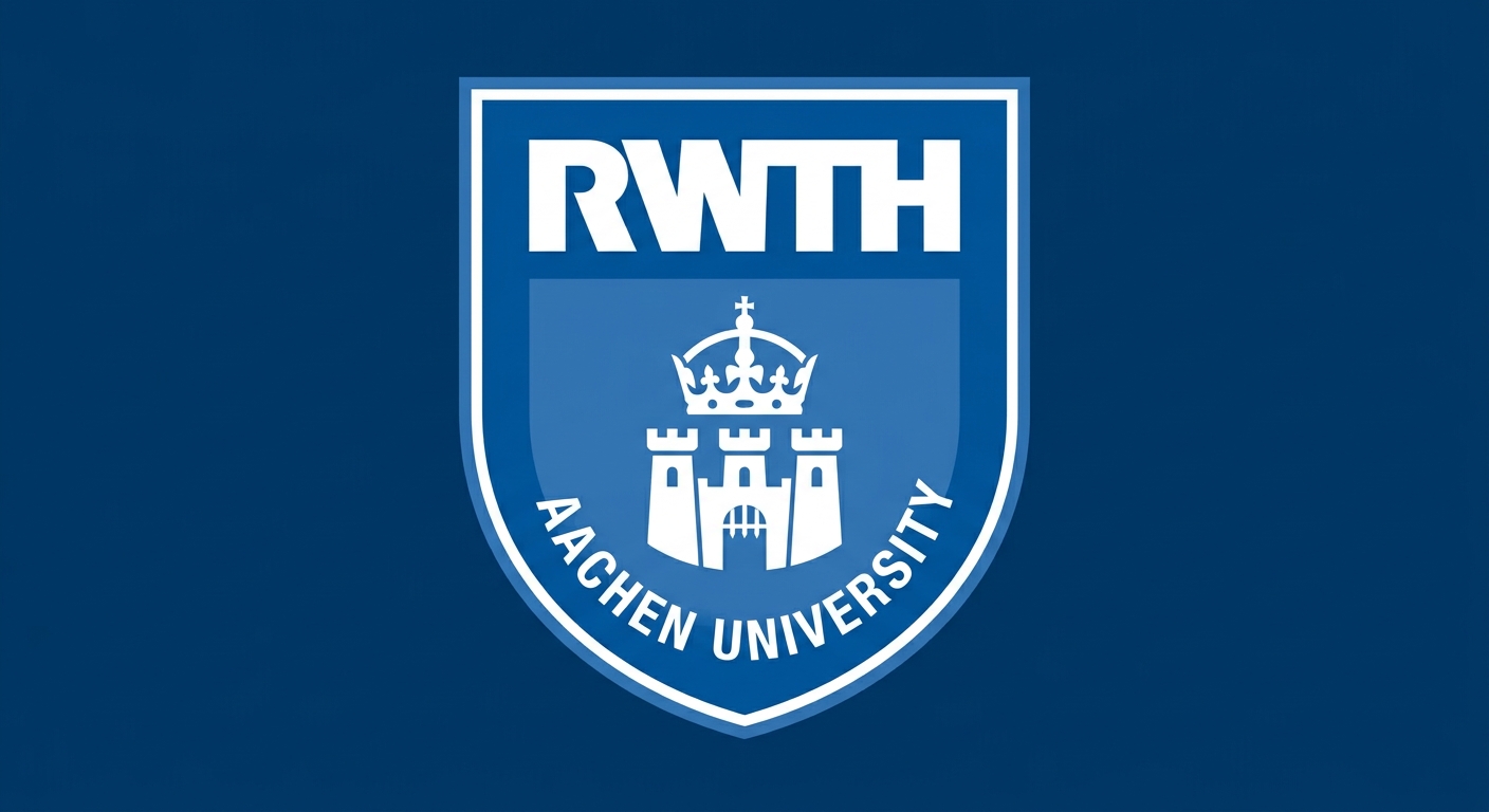 RWTH Aachen University official logo, blue shield emblem with white lettering RWTH on dark blue background
