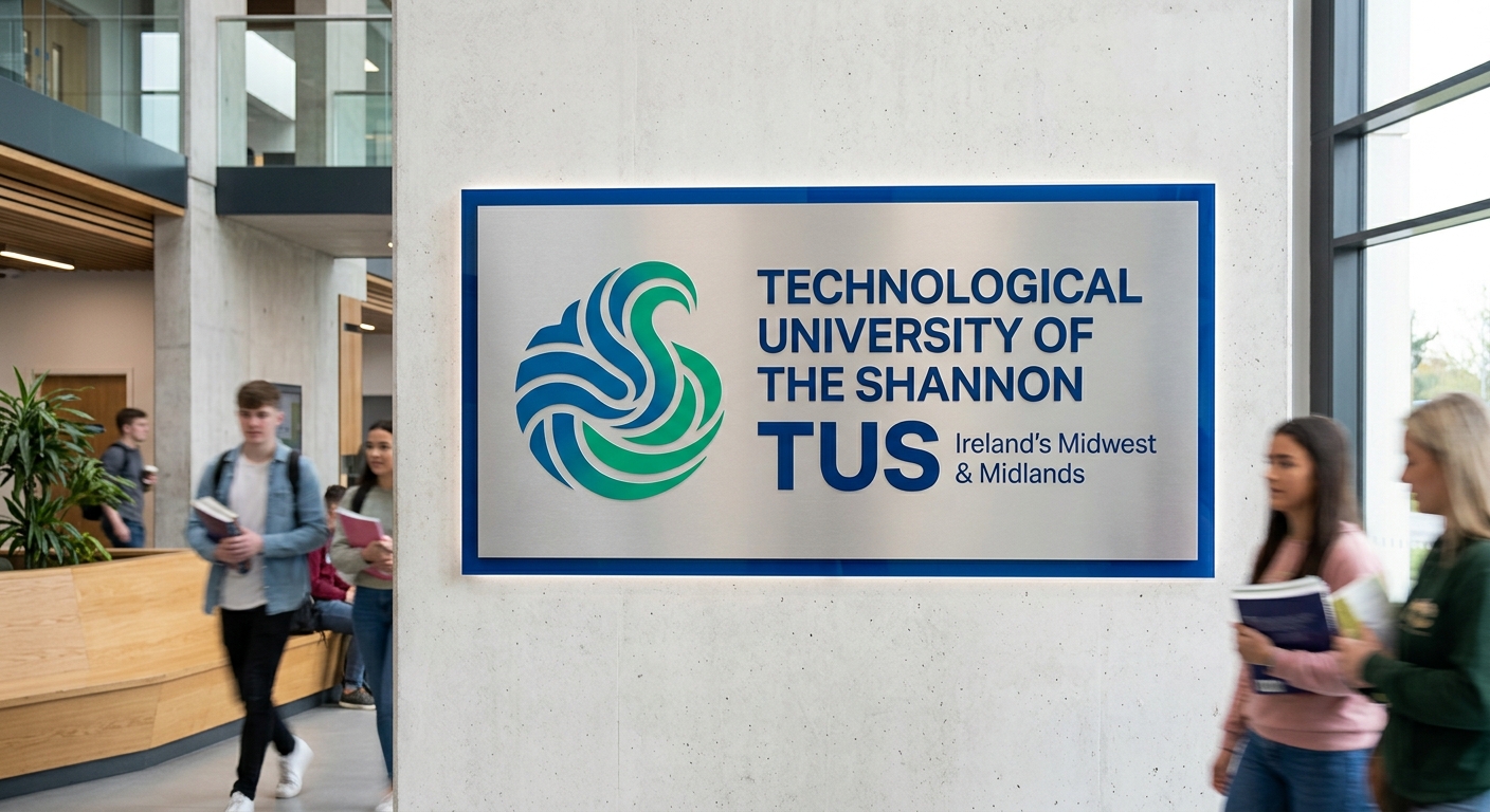 Technological University of the Shannon TUS official logo, blue and green stylized wave design representing the River Shannon, modern sans-serif typeface