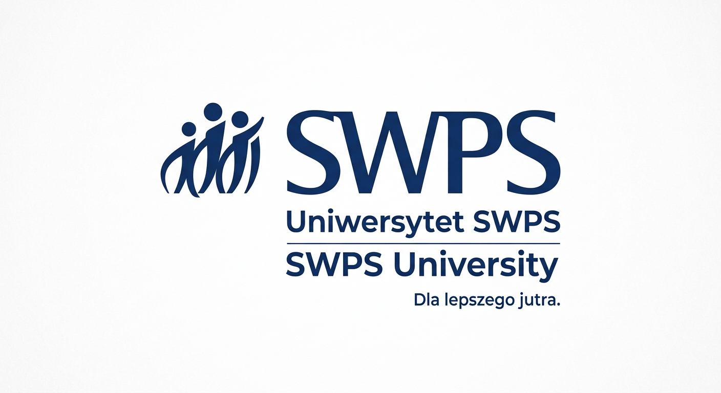 SWPS University official logo, stylized SWPS text in dark blue, modern minimalist university branding on white background