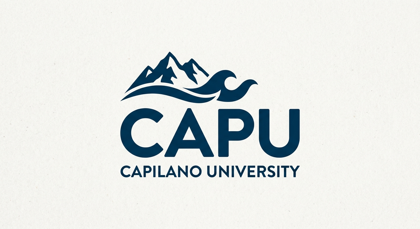 Capilano University official logo featuring the CapU wordmark in dark blue with stylized mountain and wave design element