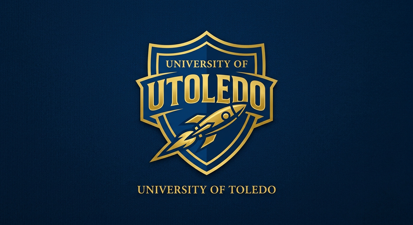 University of Toledo official logo featuring a midnight blue and gold shield with UToledo text and rocket emblem