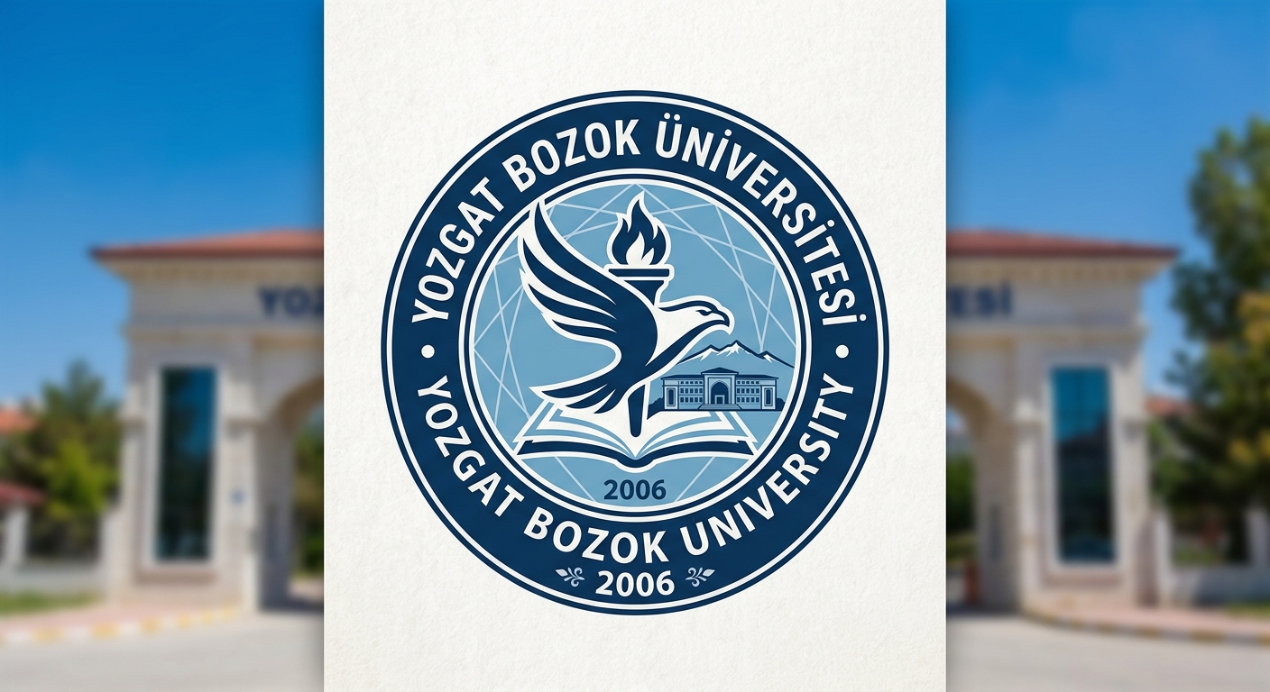 Yozgat Bozok University official logo, circular emblem with university name in Turkish and English, blue and white color scheme