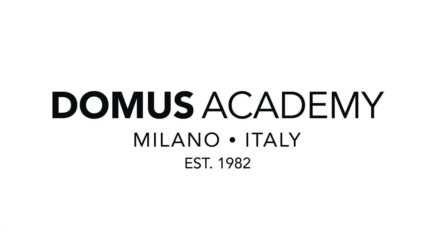 Domus Academy official logo, minimalist black text on white background, clean modern typography, Italian design school branding