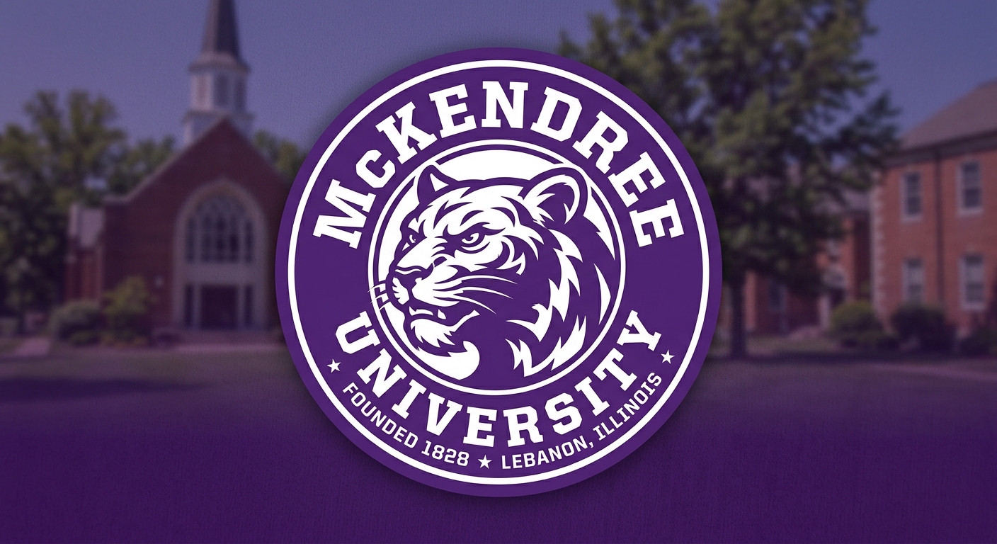 McKendree University official logo featuring the university name and Bearcat mascot emblem in purple and white colors