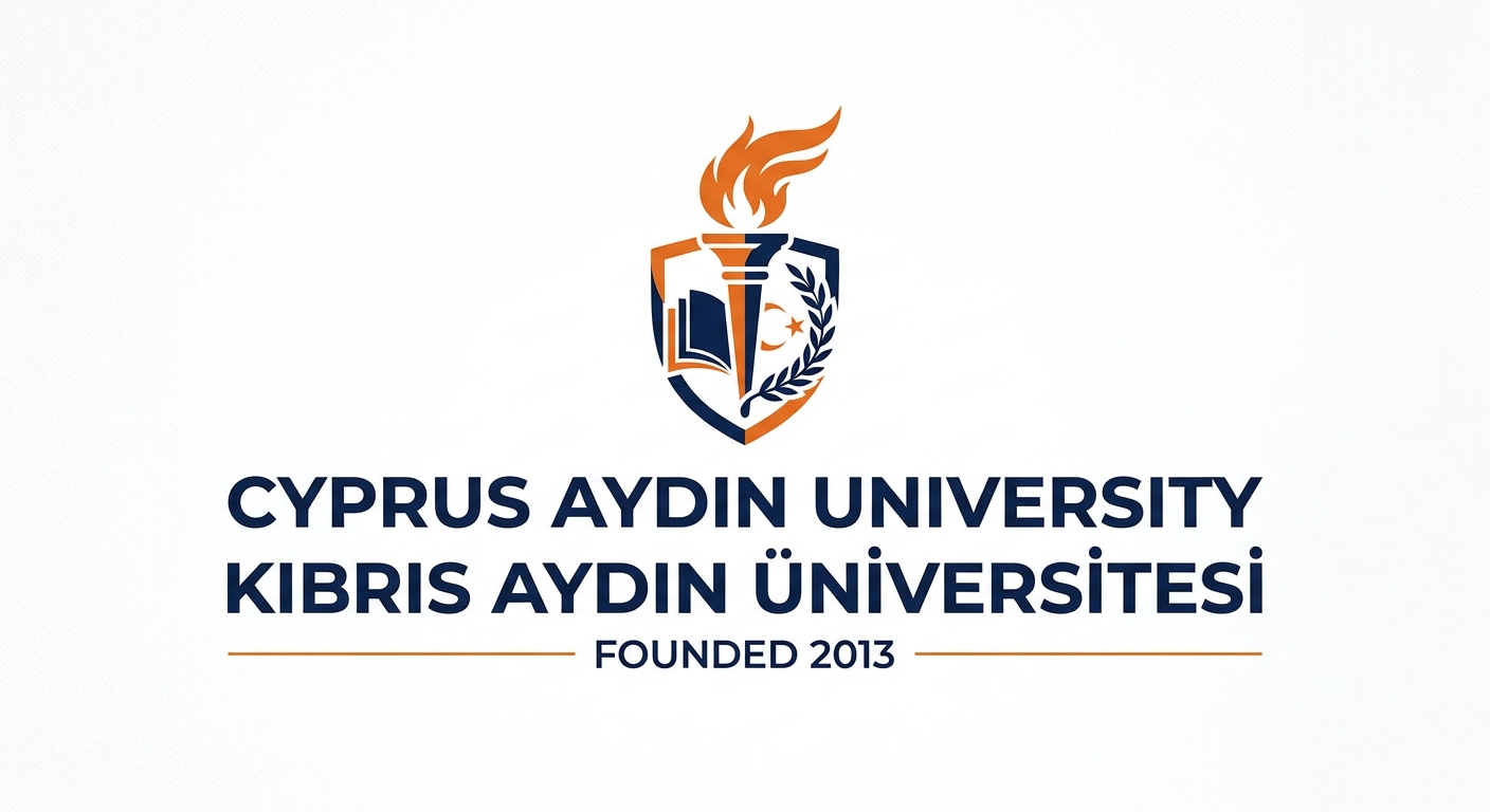 Cyprus Aydin University official logo featuring the university name in English and Turkish with orange and dark blue color scheme