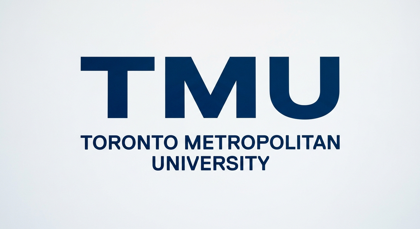 Toronto Metropolitan University official logo, bold TMU lettering in dark blue, clean modern typeface on white background
