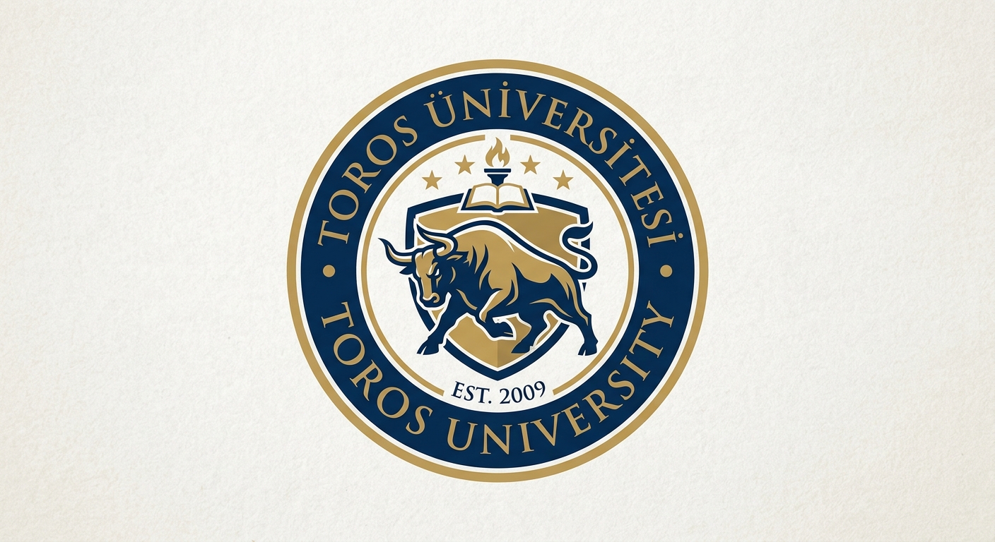 Toros University official logo featuring navy blue and gold colors with the university name in Turkish and English