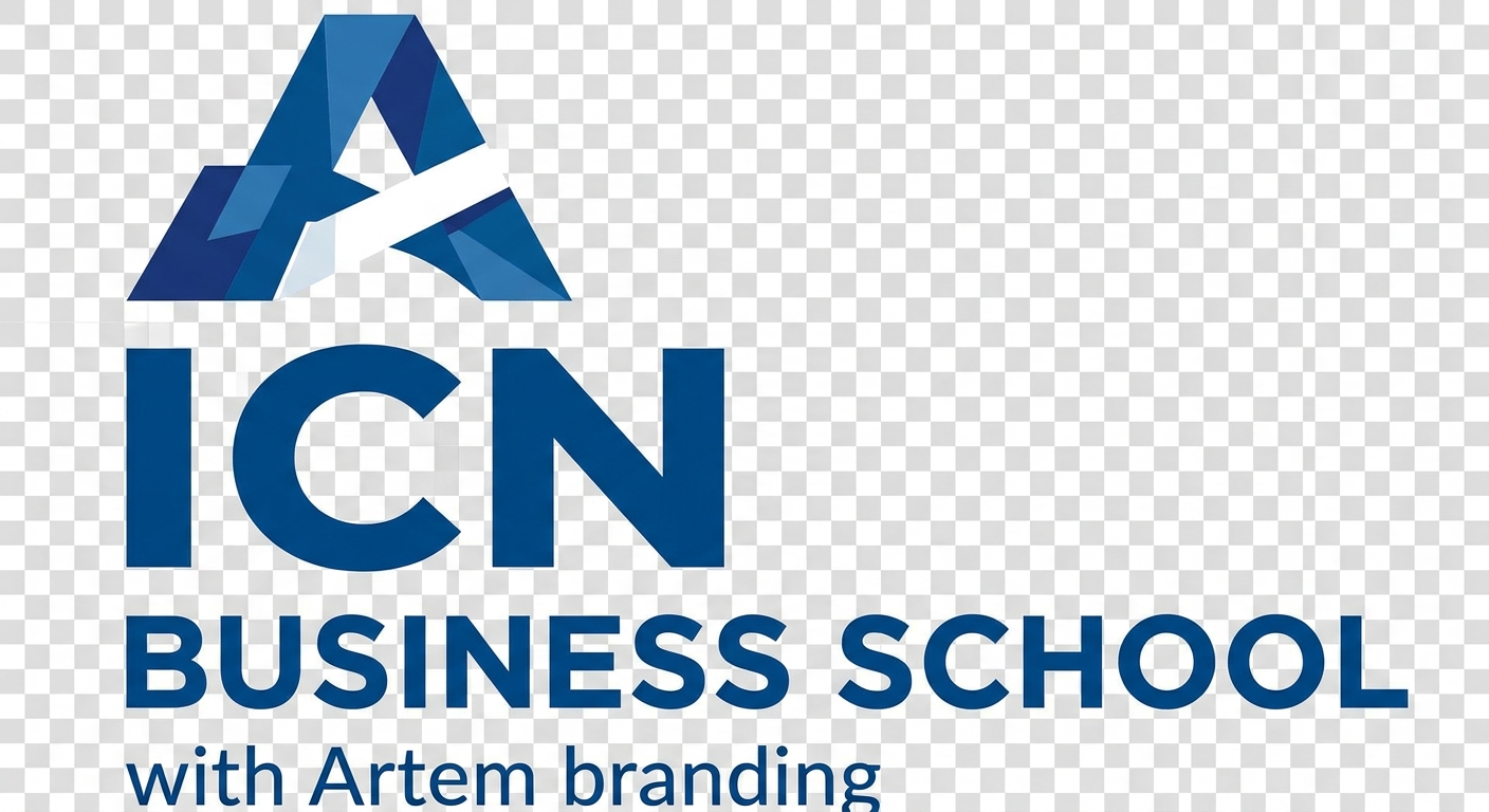 ICN Business School official logo, blue and white color scheme, text reading ICN with Artem branding, clean modern design on transparent background