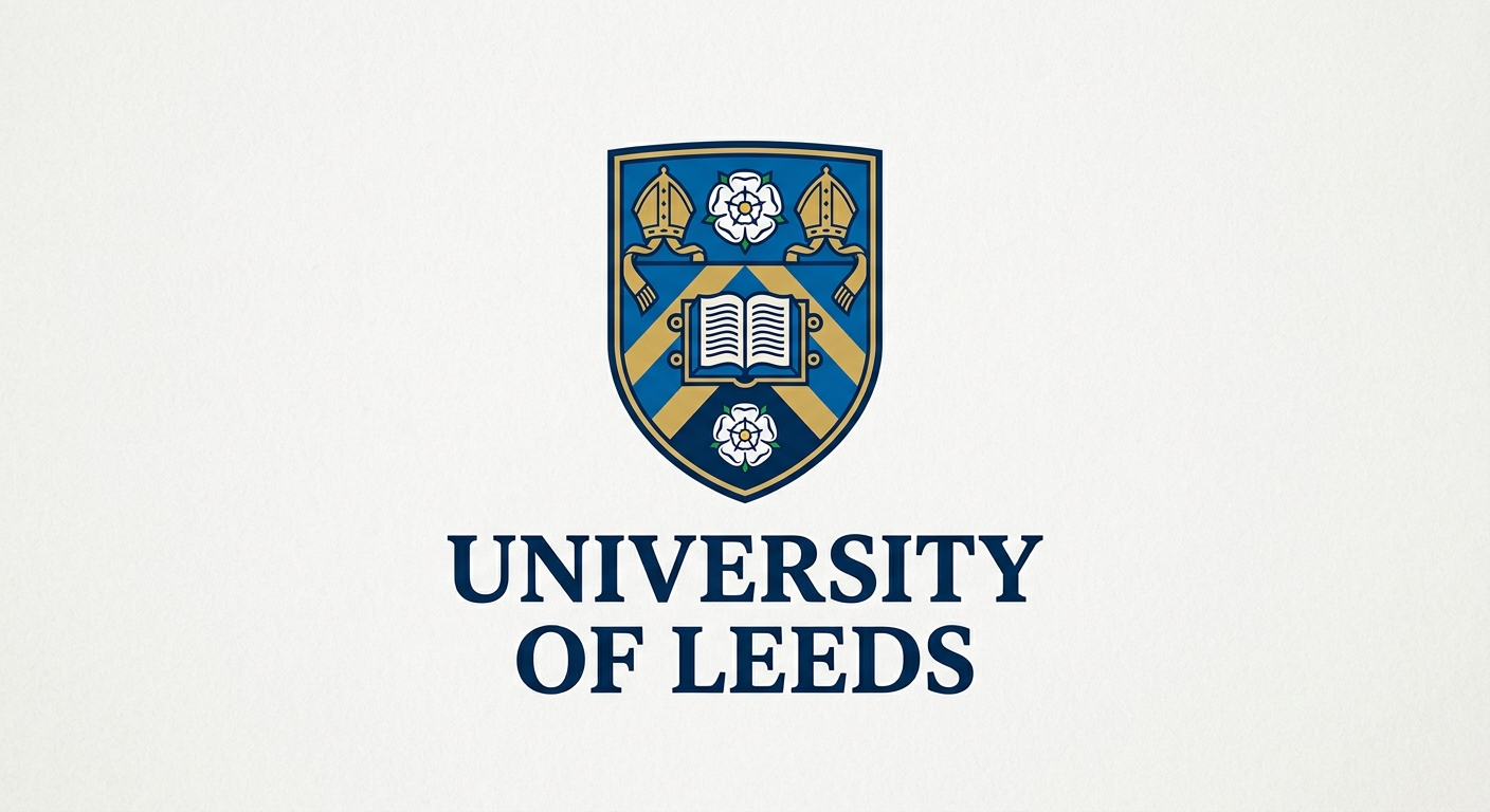 University of Leeds official logo featuring the university crest with a white rose of Yorkshire and the text University of Leeds in dark blue