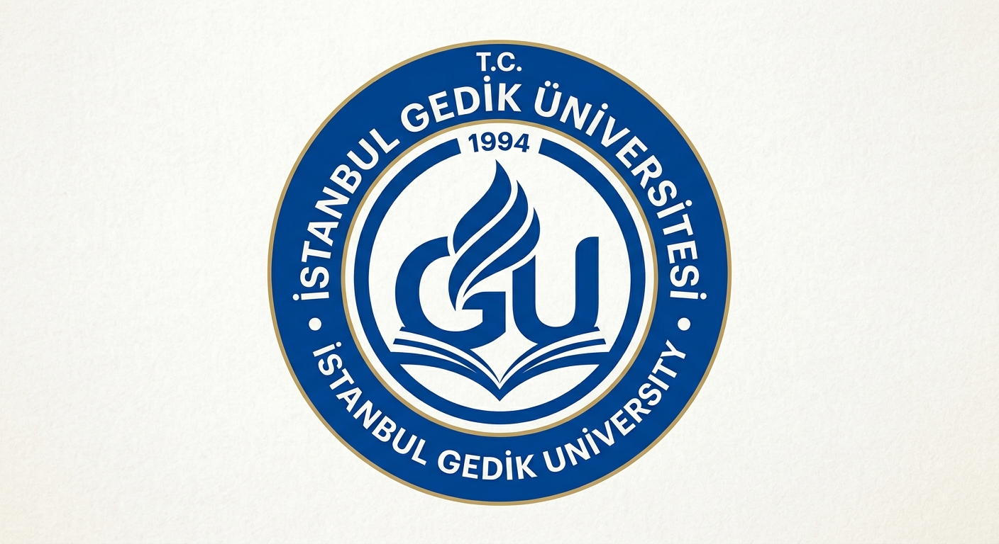 Istanbul Gedik University official logo, stylized blue and white emblem with university name in Turkish and English
