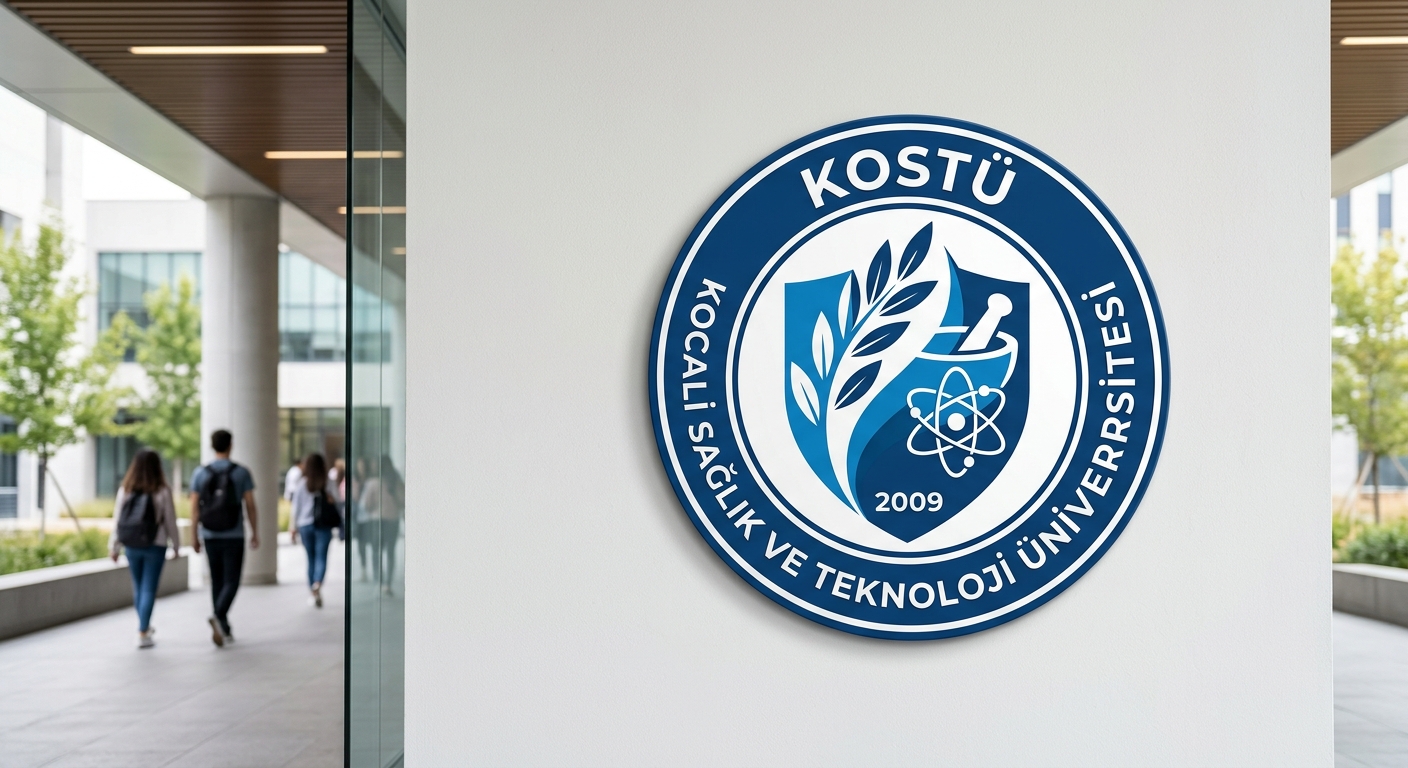 Kocaeli Sağlık ve Teknoloji Üniversitesi official logo, KOSTÜ emblem with university name in Turkish, blue and white color scheme