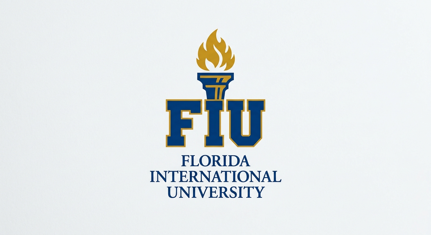 Florida International University FIU official logo, blue and gold colors, torch emblem on white background