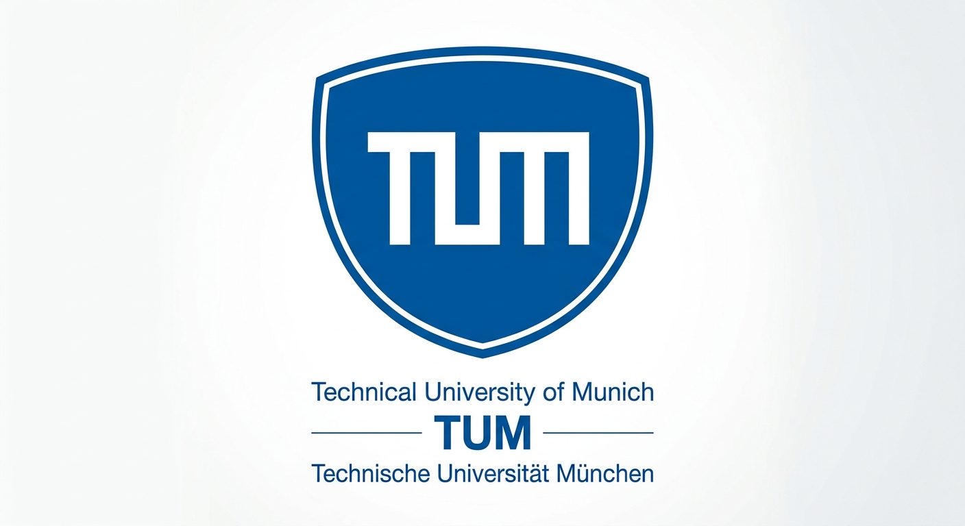 Technical University of Munich TUM official logo, blue shield with white lettering TUM, clean modern design on white background