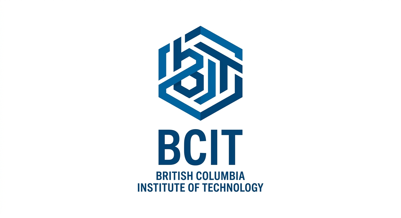 British Columbia Institute of Technology BCIT official logo, blue text with stylized geometric design on white background