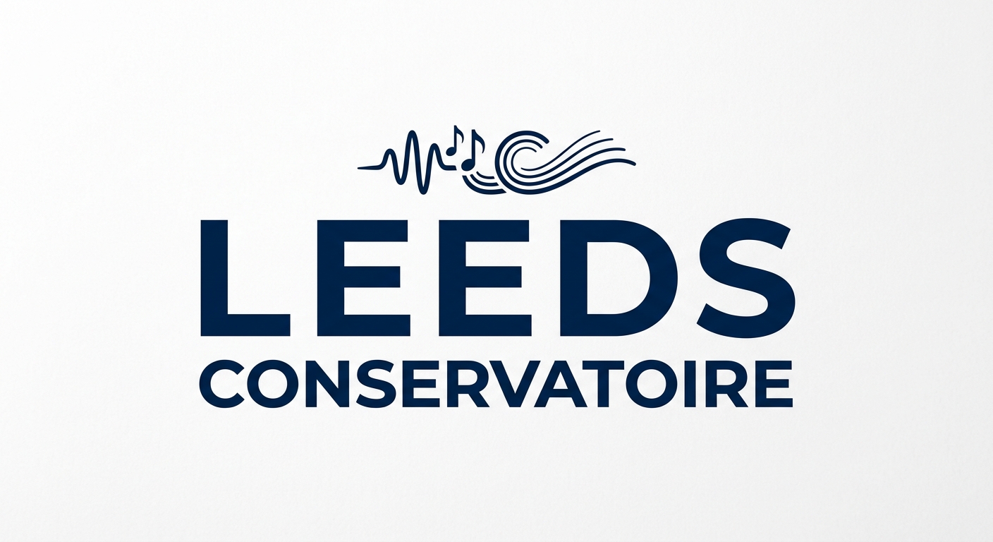 Leeds Conservatoire official logo, modern typographic design in dark navy blue on white background