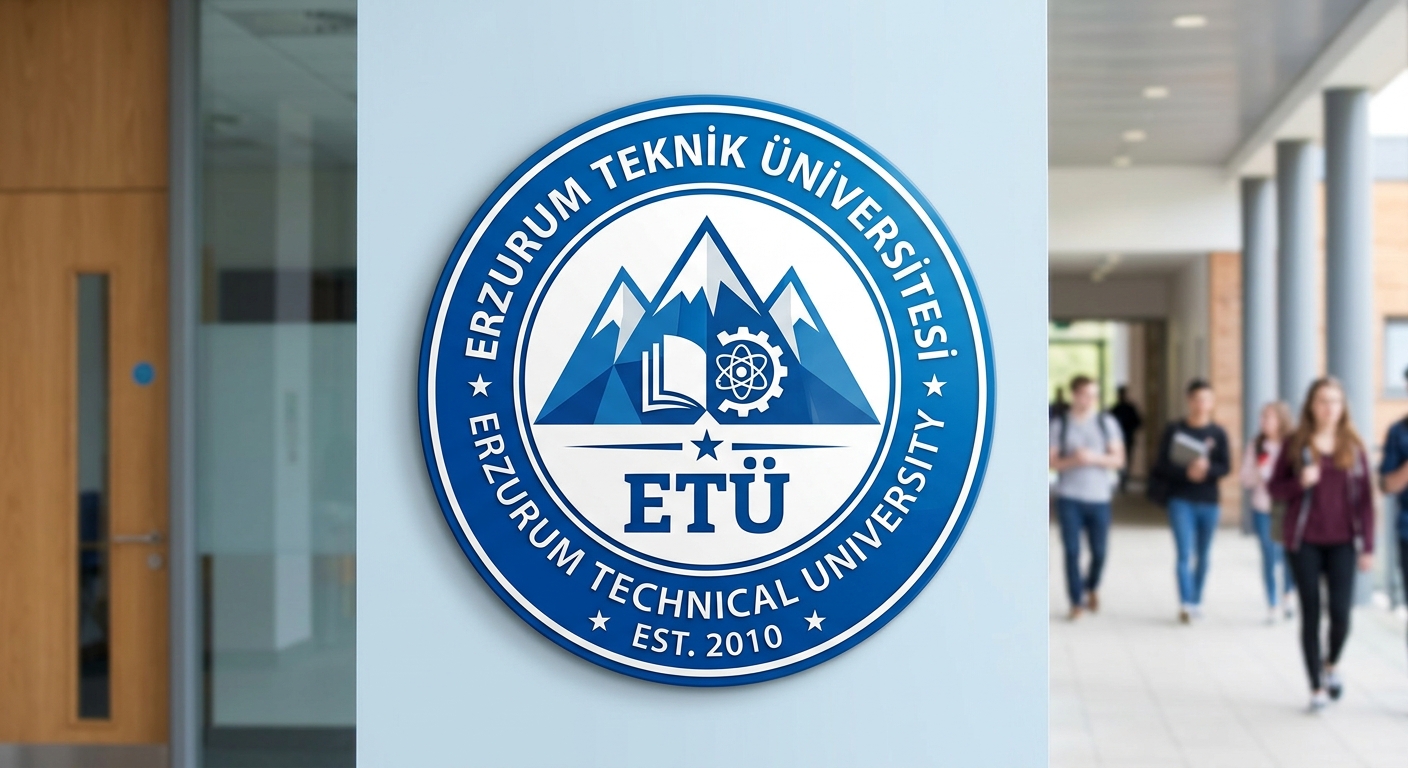 Erzurum Technical University ETU official logo, circular emblem with university name in Turkish and English, blue and white color scheme