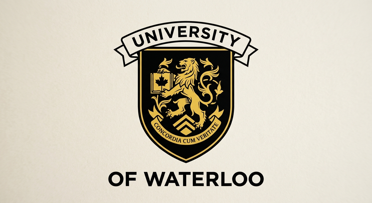 University of Waterloo official logo, black shield with stylized W and lion crest, text reading University of Waterloo
