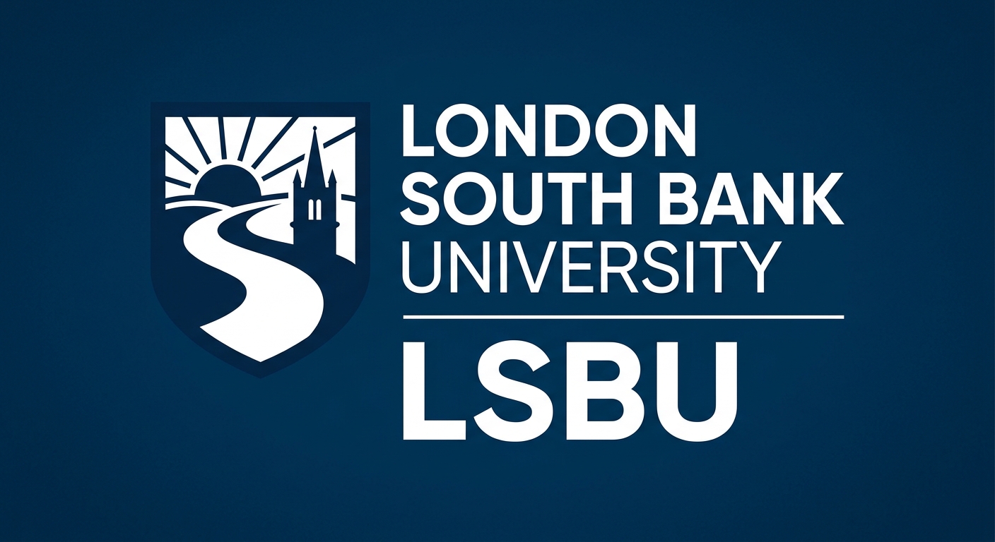 London South Bank University official logo, LSBU abbreviated text, dark blue and white color scheme, modern sans-serif typeface