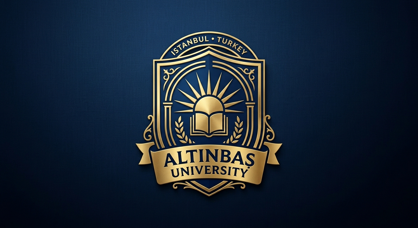 Altinbas University official logo, gold and dark blue color scheme, stylized emblem with university name in English