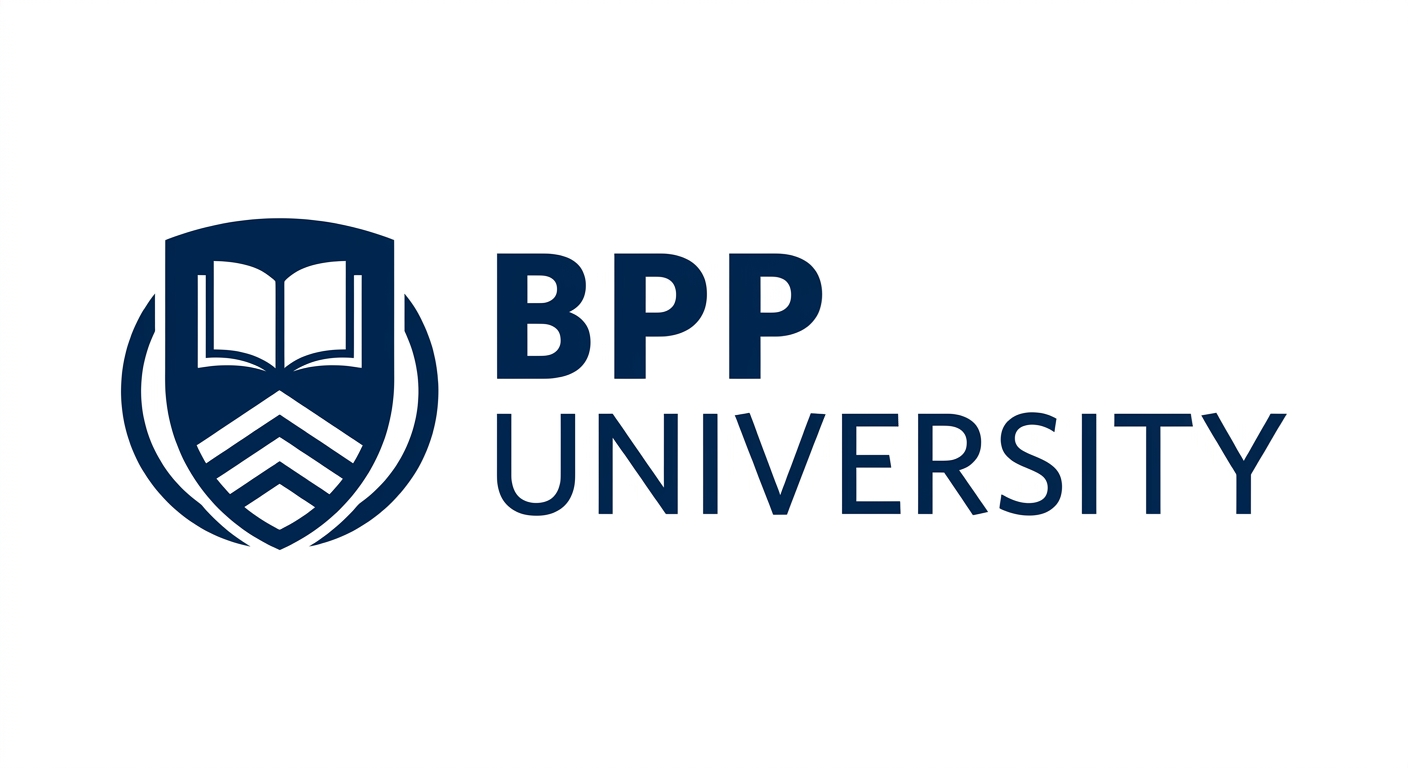 BPP University official logo, dark blue text reading BPP University on white background, clean professional design