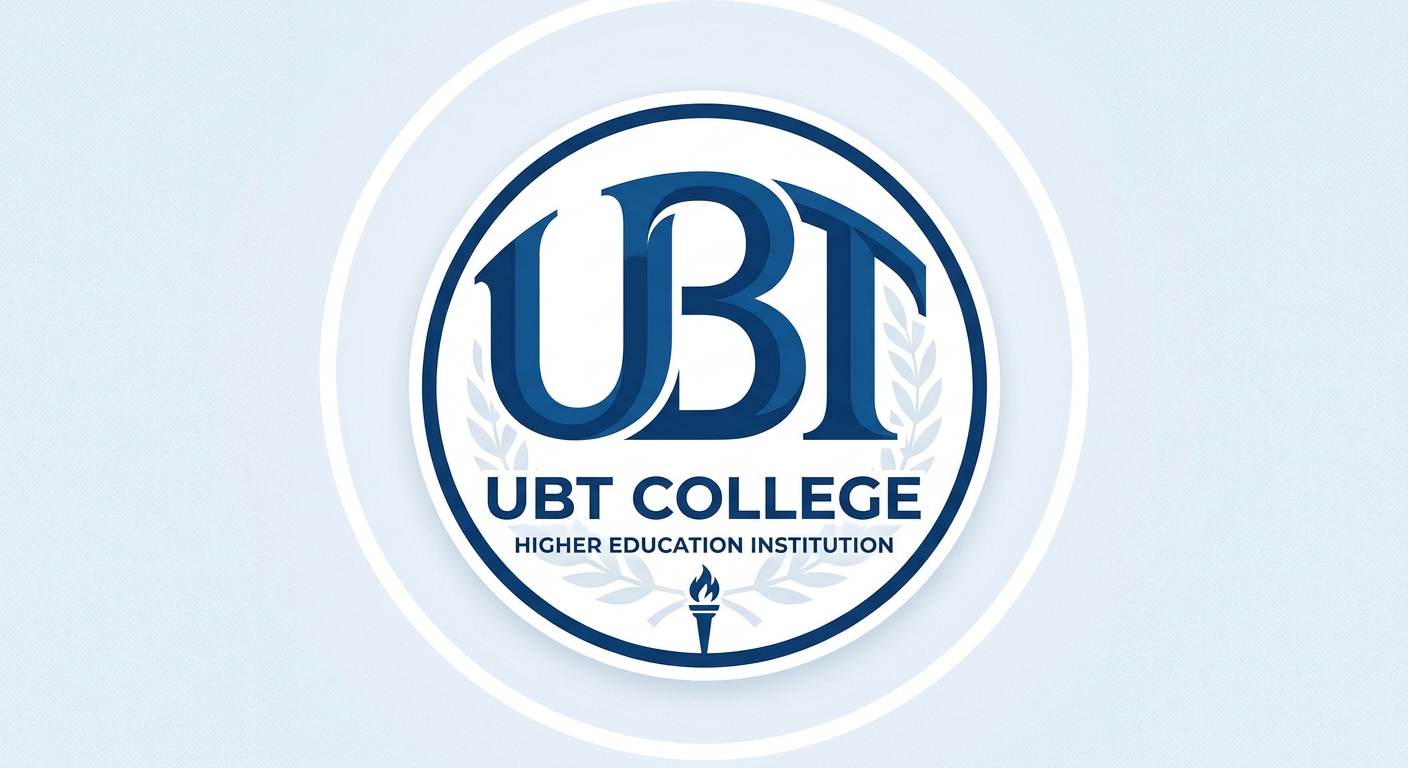 UBT College official logo, blue and white color scheme, stylized UBT letters with Higher Education Institution text below