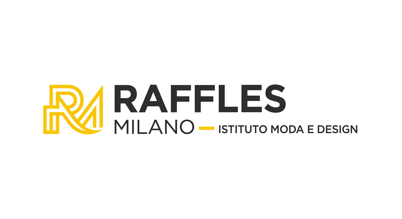 Raffles Milano Istituto Moda e Design official logo, stylized text with yellow accent on white background
