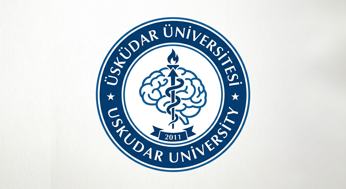 Üsküdar University official logo, circular emblem featuring the university name in Turkish and English with symbolic brain and health motif in blue and white colors
