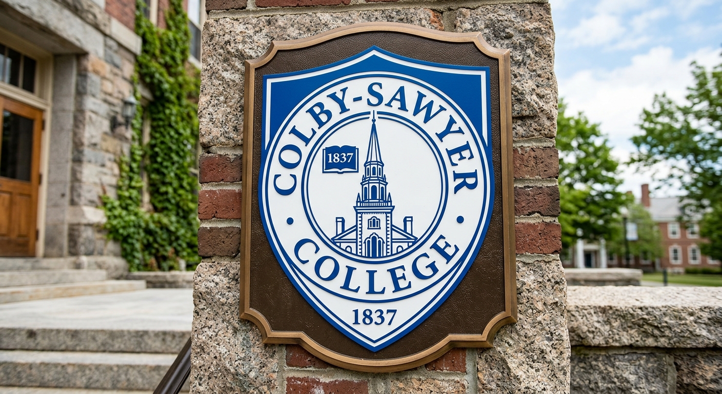 Colby-Sawyer College official logo, blue and white shield emblem with college name text