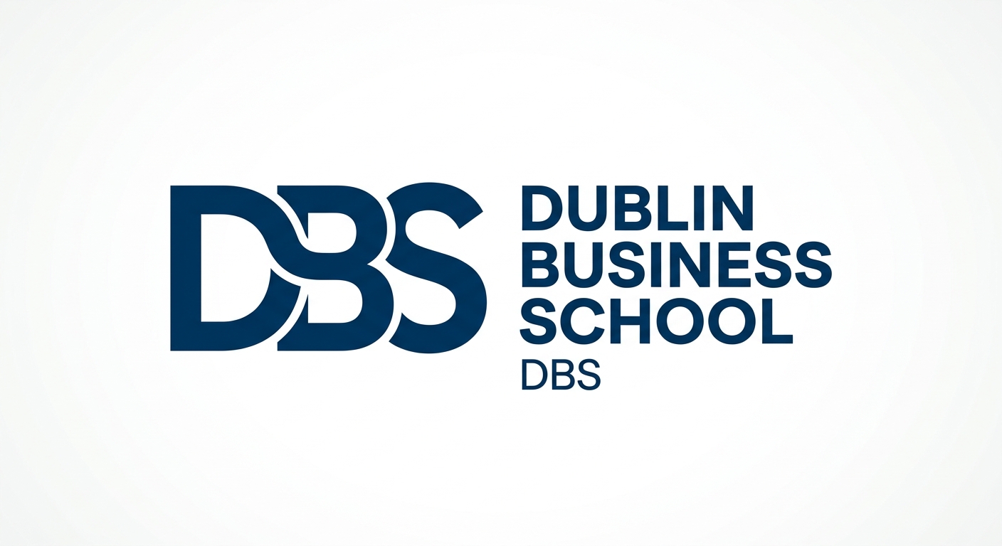 Dublin Business School DBS official logo, dark blue text with stylized DBS monogram on white background