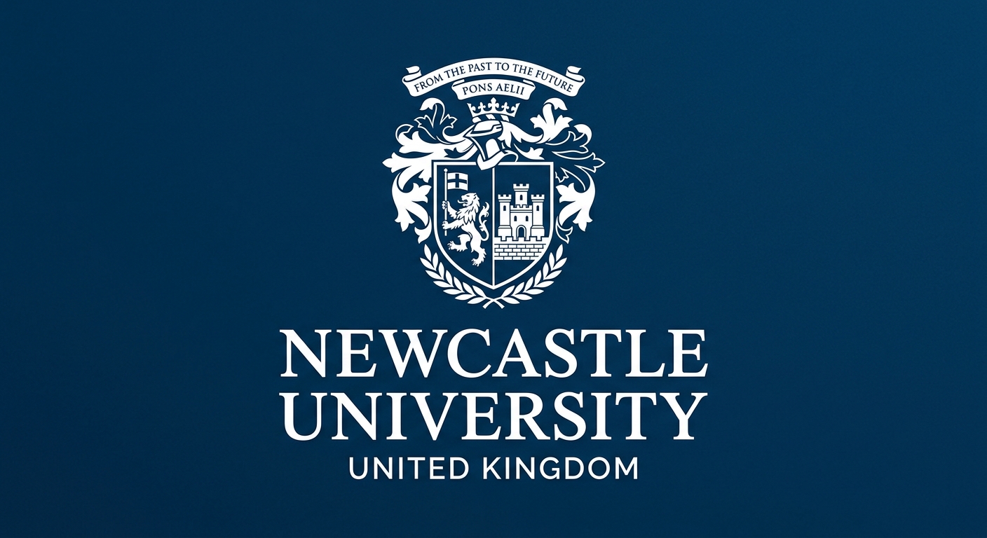 Newcastle University official logo featuring the university crest with a lion and castle motif, dark blue and white color scheme