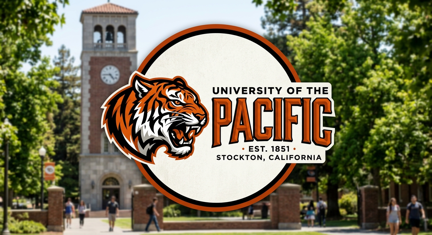 University of the Pacific official logo featuring the word Pacific with a tiger mascot emblem in orange and black