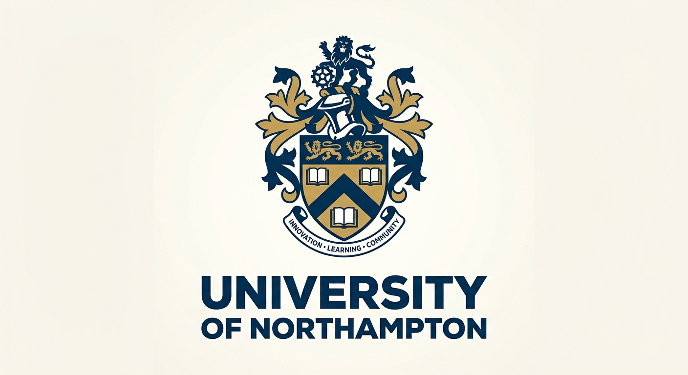 University of Northampton official logo featuring the university crest with shield emblem and the text University of Northampton in dark blue