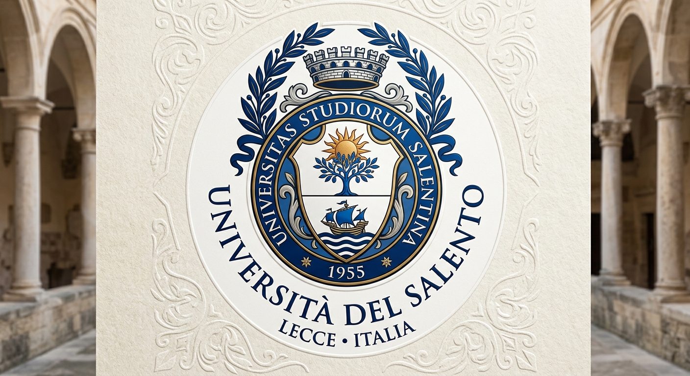 University of Salento official logo, Universita del Salento crest with blue and white academic emblem
