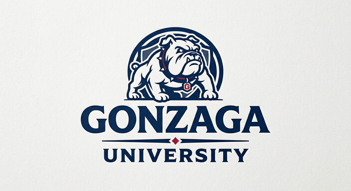 Gonzaga University official logo featuring the university name in navy blue text with a Bulldog mascot emblem