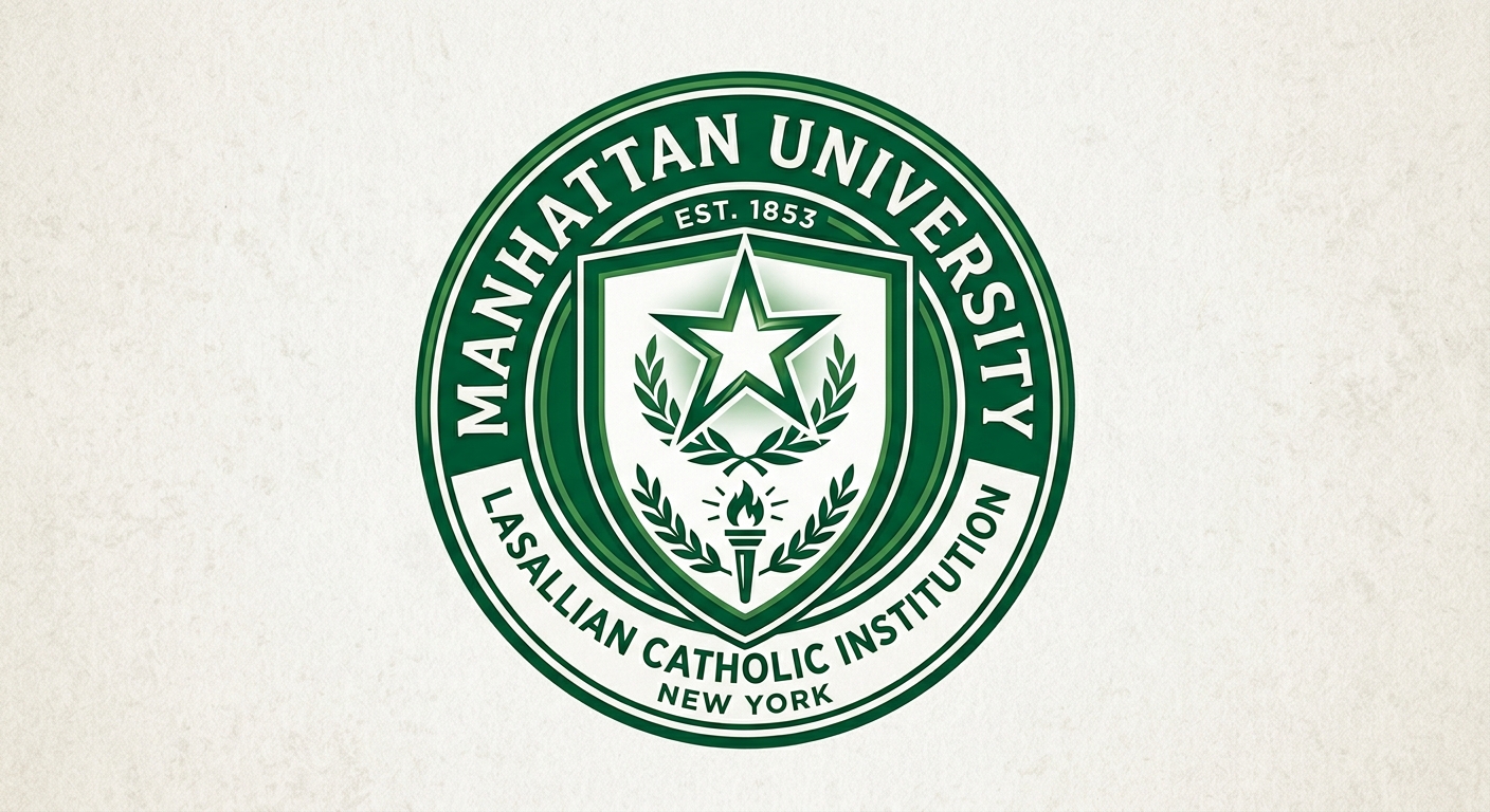 Manhattan University official logo featuring the university name in green and white, Lasallian Catholic institution emblem