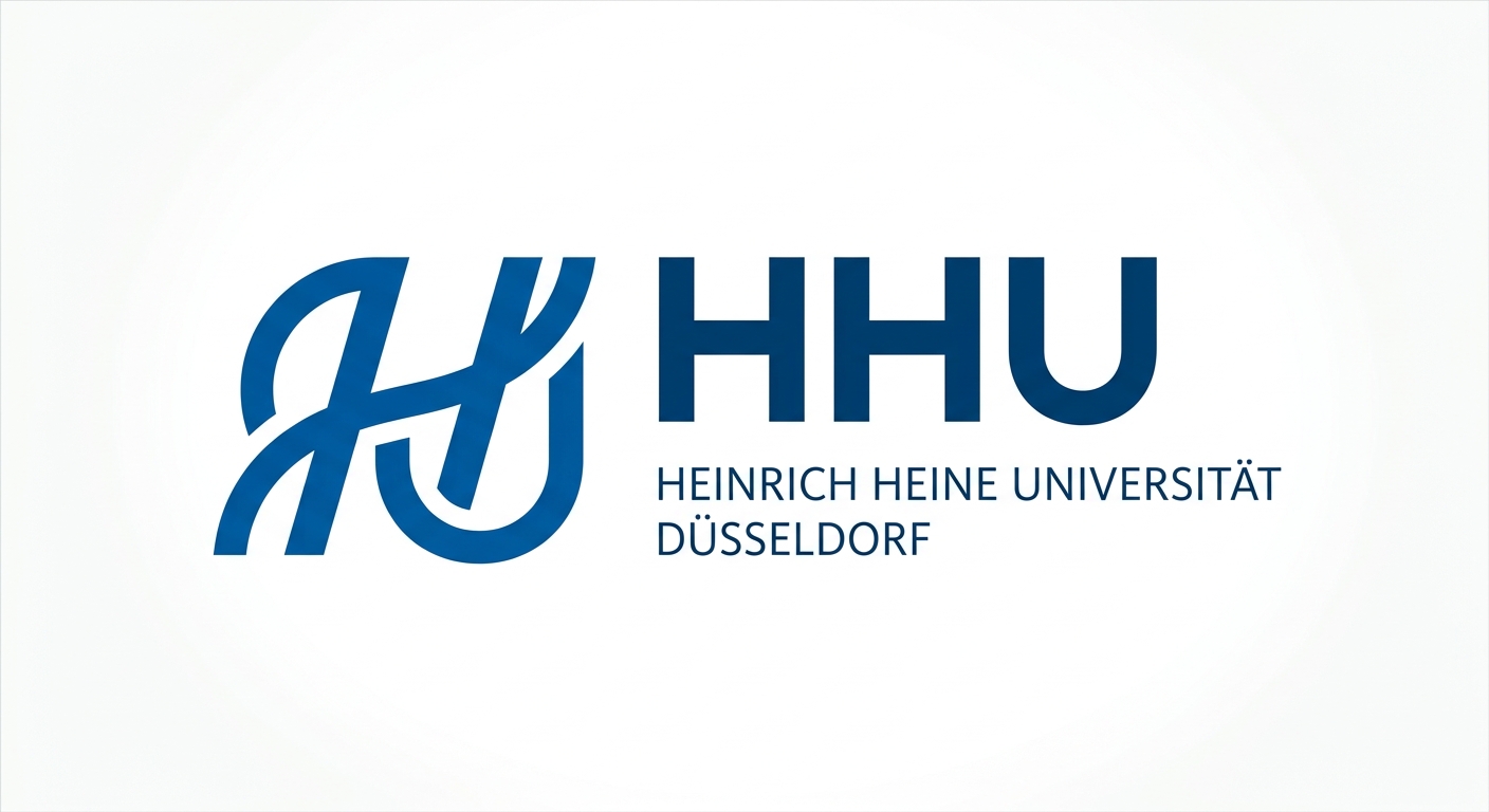 Heinrich Heine University Düsseldorf official logo, blue HHU lettering with university name in German, clean modern design on white background