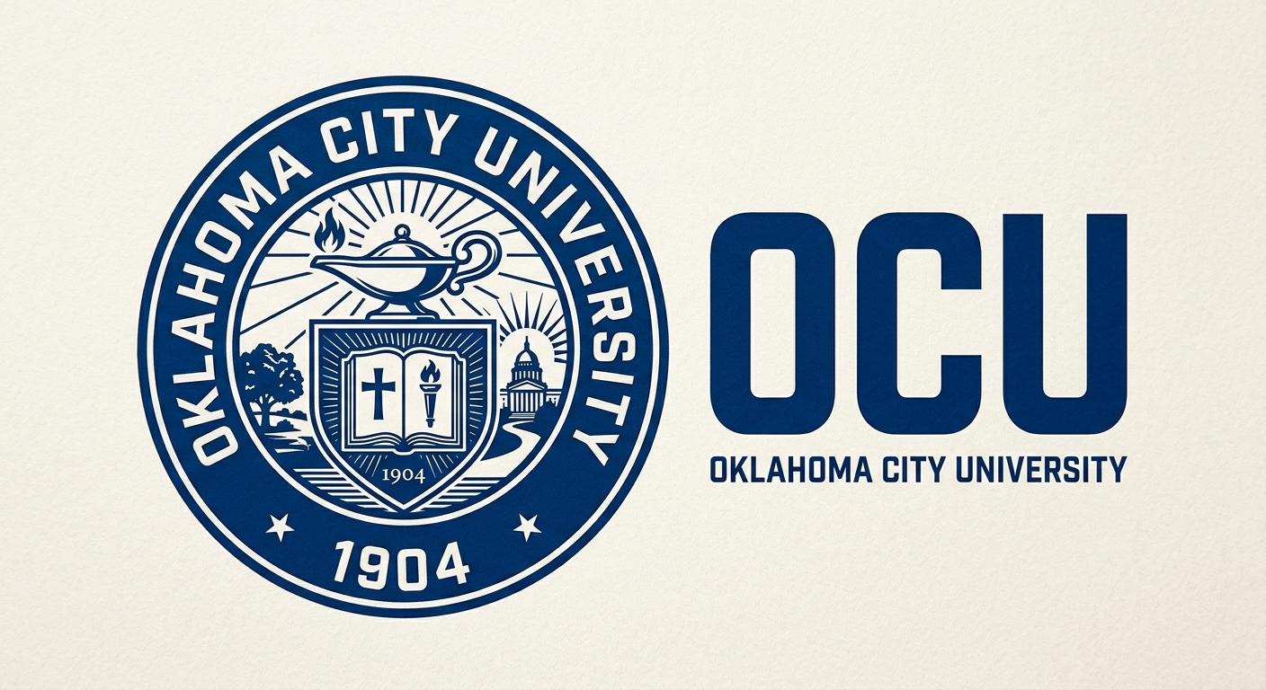 Oklahoma City University official logo featuring OCU letters in blue and white, university seal with founding year 1904