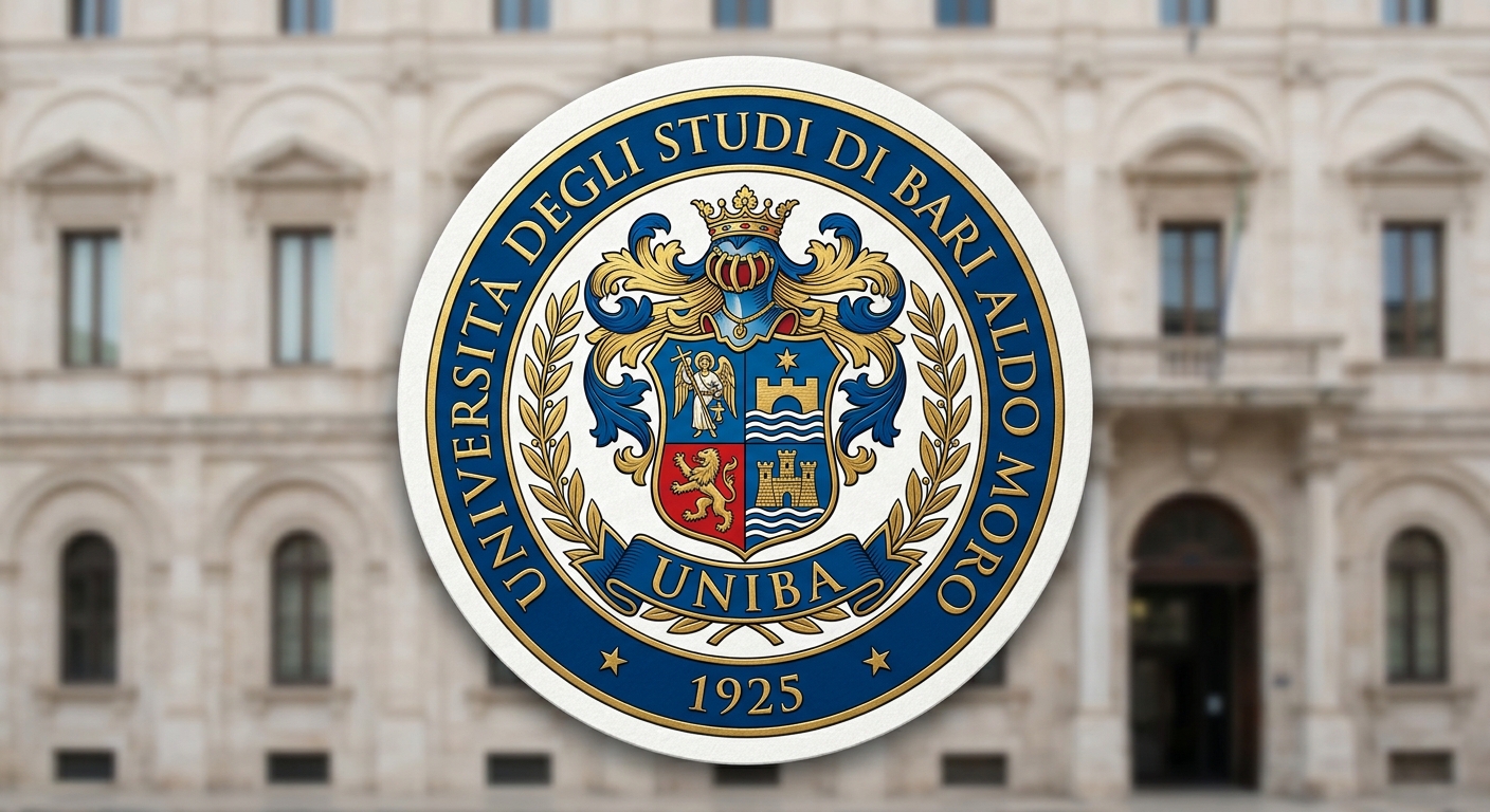 University of Bari Aldo Moro official logo, circular emblem with blue and gold colors, UNIBA text, Italian university crest