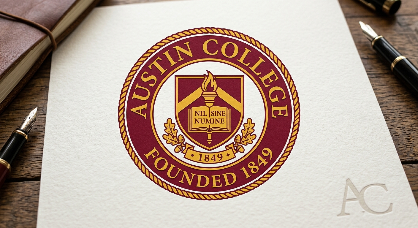 Austin College official logo featuring the college name and founding year 1849, maroon and gold color scheme