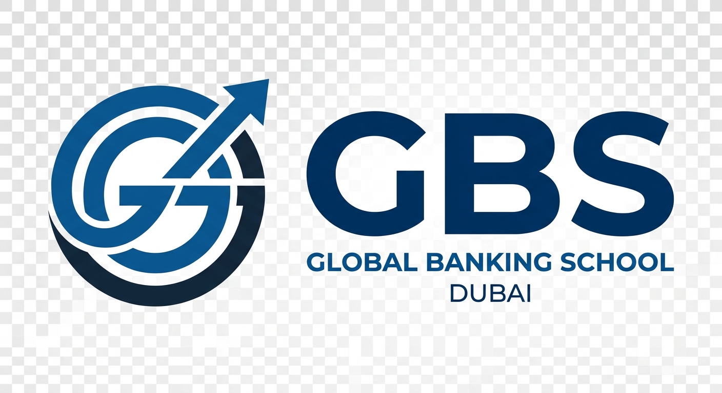 GBS Dubai official logo, bold blue and white text reading GBS with Global Banking School tagline, clean modern design on transparent background