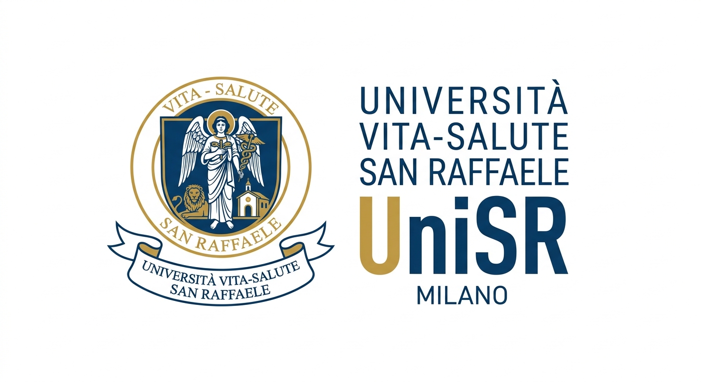 Vita-Salute San Raffaele University official logo, UniSR emblem with stylized text and university crest on white background