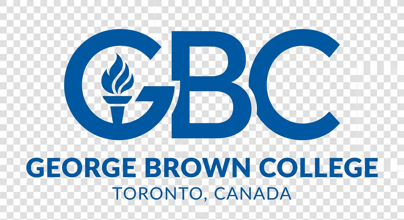 George Brown College official logo, stylized GBC letters in blue and white, clean modern design on transparent background
