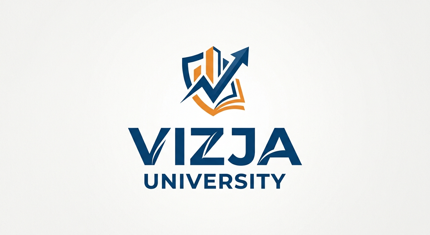 VIZJA University official logo, modern typographic design with VIZJA text in bold stylized letters, university emblem